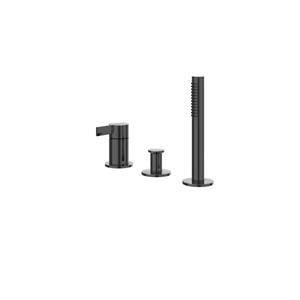 IVY Pact Badrandcombinatie 3-gats mengkraan met uittrekbare handdouche, zonder uitloop Zwart chroom PVD 6302107