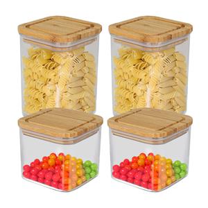 Bambou & Co keuken voorraadpotten - 4x stuks - 0.8L/1L - glas/bamboe - met luchtdichte deksel -