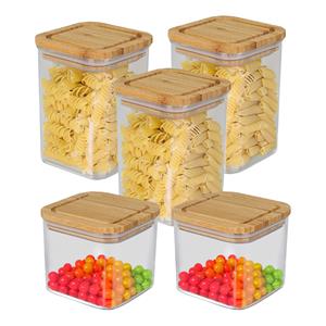 Bambou & Co keuken voorraadpotten - 5x stuks - 0.8L/1L - glas/bamboe - met luchtdichte deksel -