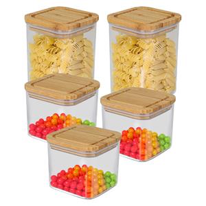 Bambou & Co keuken voorraadpotten - 5x stuks - 0.8L/1L - glas/bamboe - met luchtdichte deksel -