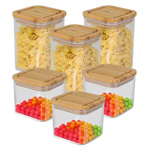 Bambou & Co keuken voorraadpotten - 6x stuks - 0.8L/1L - glas/bamboe - met luchtdichte deksel -