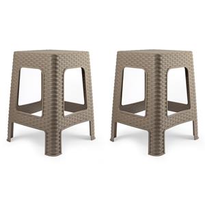 PlasticForte zit/bijzet krukje - 2x - Rotan line - taupe - kunststof - x x 45 cm -