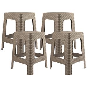 PlasticForte zit/bijzet krukje - 4x - Rotan line - taupe - kunststof - x x 45 cm -