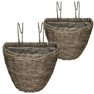 Kaemingk Set van 2x stuks balkonmanden/plantenmanden/plantenbakken grijs rotan en cm -