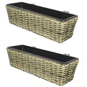 Kaemingk 2x stuks balkonbak/plantenbak lichtbruin rotan 60 cm -