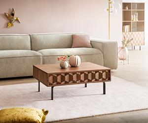 DELIFE Couchtisch Fevo 80x60 cm Akazie Braun L-Fuß Schwarz