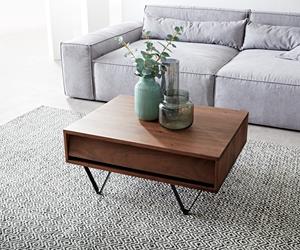 DELIFE Couchtisch Eloi 80x60 cm Akazie Braun 2 Schubfächer V-Fuß Schwarz