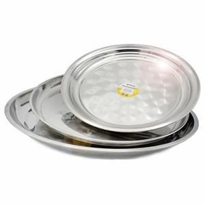 B-Home serveerschalen/dienbladen set - plat - rond - zilver - rvs - Dia 30/35/40 cm - voedsel server -