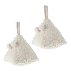 H&S Collection Deurstopper Teddy - 2x - wit - 17 x 17 x 16 - polyester - piramide vorm - met verplaats lus -