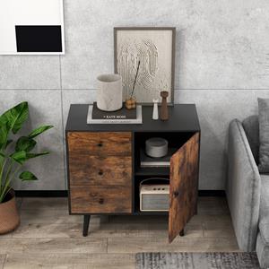 Costway Commode met Deur en 3 Laden Dressoir met Verstelbaar Rek Vrijstaande Keukenkast voor Woonkamer Keuken Kantoor Werkkamer