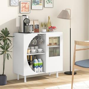 Costway Keuken Dressoir met Glazen Houders Houten Dressoir met Deuren van Gehard Glas Bijzetkast Vrijstaand Drankkast voor Wijnbar Eetkamer