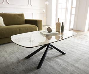 DELIFE Couchtisch Sarita 120x70 cm Keramik Minas Melange Weiß-Beige Gestell Metall Schwarz