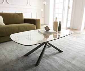 DELIFE Couchtisch Sarita 120x70 cm Keramik Minas Melange Weiß-Beige Gestell Effektfinish Titan