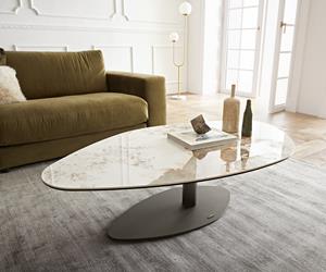 DELIFE Couchtisch Vibana 140x80 cm Keramik Minas Melange Weiß-Beige Gestell Effektfinish Titan