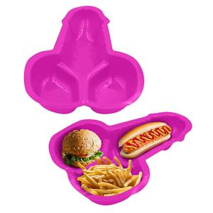 Funny Fashion Hapjes/chips serveerschaal in penis vorm - 2x - fuchsia roze - 23 x 16 cm? -
