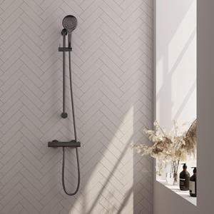 BRAUER Gunmetal Edition Douchekraan opbouw - glijstang - 1 functie - 2 gladde knoppen - handdouche rond 3 standen - PVD - geborsteld gunmetal 5-GM-236