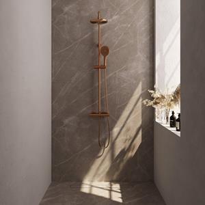 BRAUER Copper Edition Regendoucheset opbouw - hoofddouche 20cm - glijstang - handdouche rond 3 standen - gladde knoppen - PVD - geborsteld koper 5-GK-240