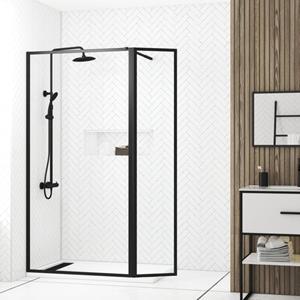 Aurlane Douchewand Met Draaibaar Paneel 100+40x200cm Matzwarte Afwerking Dark Edge