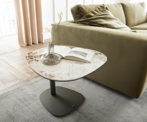 DELIFE Couchtisch Elenya 60x60 cm Keramik Minas Melange Weiß-Beige Gestell Effektfinish Titan