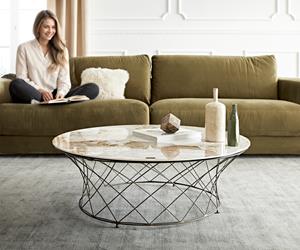 DELIFE Couchtisch Lassina 100x100 cm Keramik Minas Melange Weiß-Beige Gestell Metall Effektfinish Titan