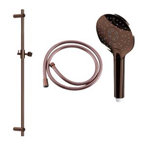 Fortifura Calvi glijstangset met ronde handdouche, gladde doucheslang Geborsteld koper PVD (Koper) SW970053/SW799407/SW970047