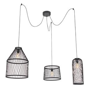 QAZQA Smart buiten hanglamp zwart rotan 3-lichts incl. LED - Calamus