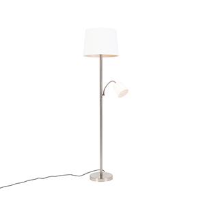 QAZQA Smart vloerlamp staal met witte kap incl. Wifi A60 en E14 - Retro