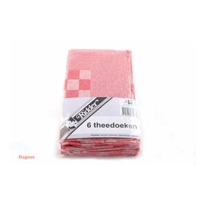 Merkloos Theedoeken Geblokt 60x65 Rood Pak A 6 St.