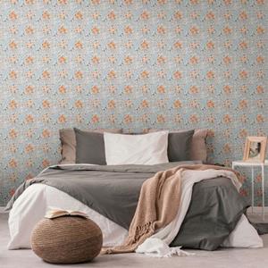 Livingwalls Behang Bloemmotief Grijs, Oranje, Wit En Beige - 53 Cm X 10,05 M