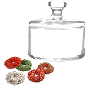 Merkloos Glazen kerstkransjes snoeppot 13 x 12 cm met deksel -