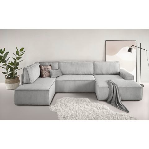 Home affaire Zithoek SHERWOOD XXL 329 cm, U-model, bedbank, Slaapfunctie met bedkist (194x139 cm), cord, vintage, fluweel