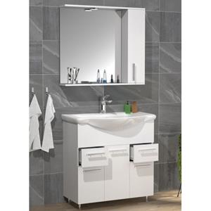 VCM 3-tlg. Waschplatz Waschtisch Badmöbel Set Waschbecken Schubladen Drehtüren Spiegelschrank Lisalo XL