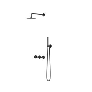 IVY Pact Regendoucheset 4 inbouw symmetry met 2 stopkranen, 15cm plafondbuis, 20cm slim hoofddouche, houder met uitlaat, doucheslang 150cm, staafmodel handdouche Zwart chroom PVD