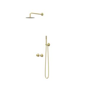 IVY Pact Regendoucheset 3 inbouw symmetry met 2-weg stop-omstel, 15cm plafondbuis, 20cm slim hoofddouche, houder met uitlaat, doucheslang 150cm, satin spray handdouche Geborsteld mat goud PVD
