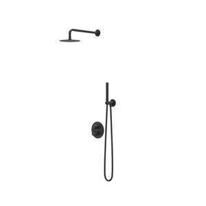 IVY Pact Regendoucheset 2 inbouw met 2-weg stop-omstel, 15cm plafondbuis, 20cm medium hoofddouche rond, houder met uitlaat, doucheslang 150cm, 3-standen handdouche Mat zwart PED