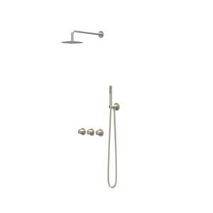 IVY Pact Regendoucheset 4 inbouw symmetry met 2 stopkranen, 30cm plafondbuis, 20cm slim hoofddouche, houder met uitlaat, doucheslang 150cm, satin spray handdouche Geborsteld nickel PVD