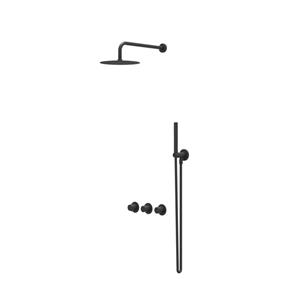 IVY Bond Regendoucheset 4 inbouw symmetry met 2 stopkranen, 40cm wandarm, 20cm slim hoofddouche, glijstang met uitlaat, doucheslang 150cm, satin spray handdouche Mat zwart PED