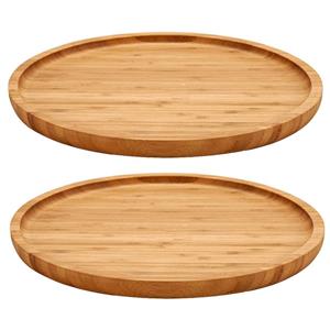 Kinvara Set van 2x stuks voedsel/hapjes serveerplank van bamboe diameter 30 cm met rand -