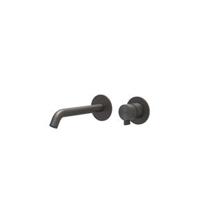 IVY Tribe Afbouwdeel - wastafelmengkraan - 2-gats - inbouw - wandmontage - gebogen uitloop - coldstart - RVS316 - geborsteld carbon black PVD 6100394