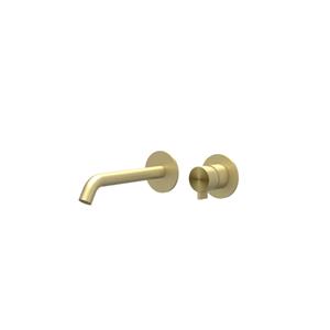 IVY Tribe Afbouwdeel - wastafelmengkraan - 2-gats - inbouw - wandmontage - gebogen uitloop - coldstart - RVS316 - geborsteld mat goud PVD 6100392