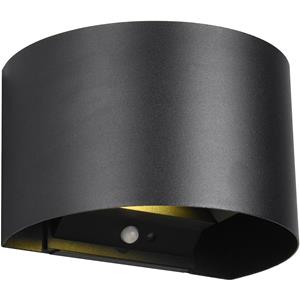 BES LED LED Wandlamp - Tuinverlichting - Trion Taner - 5W - Warm Wit 3000K - Oplaadbare batterijen - Schemeringsensor - Rond - Mat Zwart - Metaal