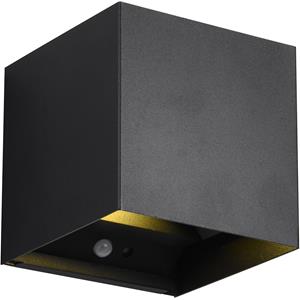 BES LED LED Wandlamp - Tuinverlichting - Trion Taner - 5W - Warm Wit 3000K - Oplaadbare batterijen - Schemeringsensor - Vierkant - Mat Zwart - Metaal