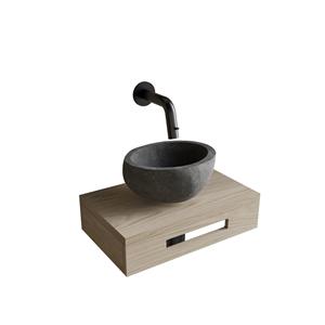 BWS Complete Fonteinset  Hold Met Handoekhouder Waskom Natuursteen Grijs En Fonteinkraan Gunmetal