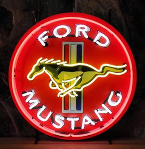 Fiftiesstore Ford Mustang Neon Verlichting Gele Paard 65 x 65 cm