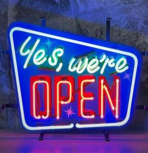 Fiftiesstore Yes, We're Open Neon Met Achterplaat 46 x 38 cm
