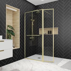 Aurlane  Inloopdouche + Korte Zijwand Edge 90+40 X 200cm - Goud Profiel - 6 Mm Helder Glas