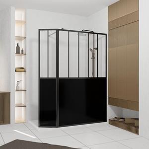 Aurlane  Inloopdouche + Korte Zijwand Indus 120+40 X 200cm - Zwart Profiel - 5 Mm Helder Glas