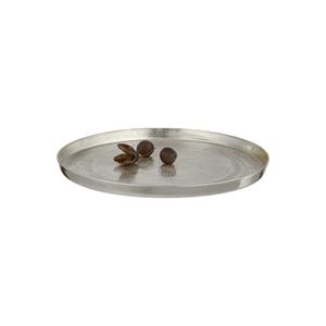 Cepewa Rond kaarsenbord/kaarsenplateau - zilver - gehamerd metaal D21 cm -
