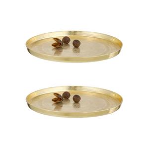 Cepewa Set van 2x stuks rond kaarsenbord/kaarsenplateau goud gehamerd metaal 21 cm -