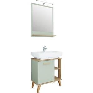 Saphir Badkamerserie Quickset 963 Breedte 60 cm, spiegel en wastafelonderkast, houten handvat (2-delig)